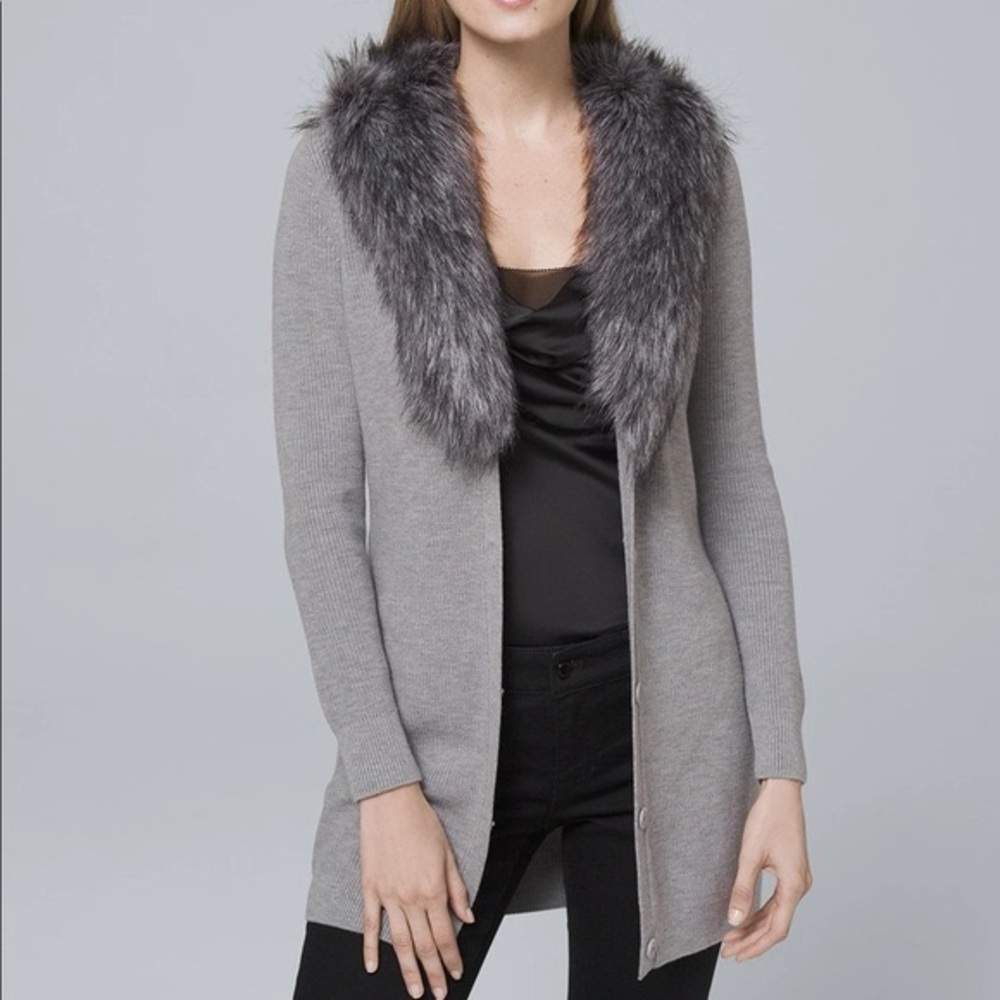 WHITE HOUSE BLACK MARKET CARDIGAN WITH FUR